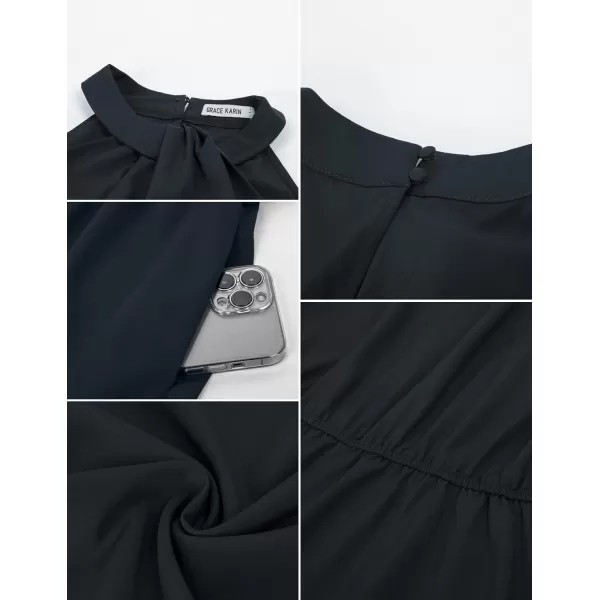 GRACE KARIN Womens Halter Dress Summer 2023 Wedding Guest Dress High Low A Line Midi Dress with Belt Pocket Party DressDark Navy Blue