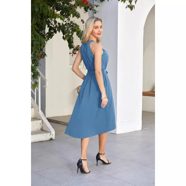 GRACE KARIN Womens Halter Dress Summer 2023 Wedding Guest Dress High Low A Line Midi Dress with Belt Pocket Party DressHaze Blue