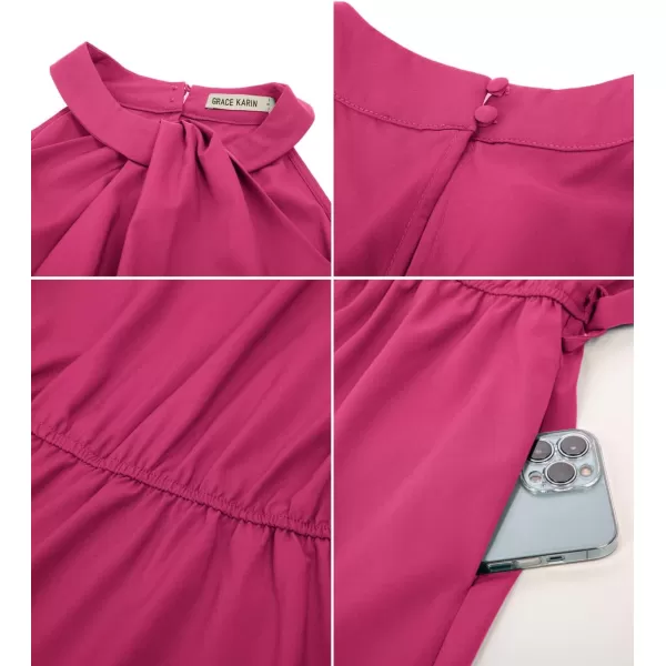 GRACE KARIN Womens Halter Dress Summer 2023 Wedding Guest Dress High Low A Line Midi Dress with Belt Pocket Party DressRose Red