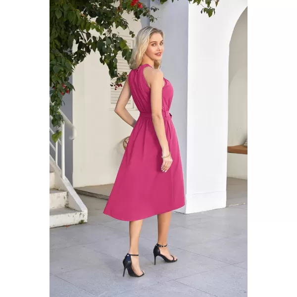 GRACE KARIN Womens Halter Dress Summer 2023 Wedding Guest Dress High Low A Line Midi Dress with Belt Pocket Party DressRose Red