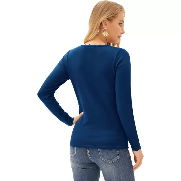 GRACE KARIN Womens High Stretchy Long Sleeve Pullover Sweater Blouse TopDark Blue2