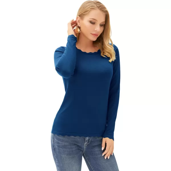 GRACE KARIN Womens High Stretchy Long Sleeve Pullover Sweater Blouse TopDark Blue2