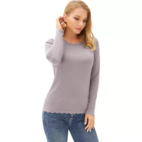 GRACE KARIN Womens High Stretchy Long Sleeve Pullover Sweater Blouse TopGray Pink