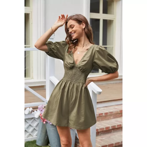 GRACE KARIN Womens Jumpsuits Deep v Ncek Summer Trooper Utility Cargo Rompers Short Sleeve Elastic Backless JumpsuitsArmygreen