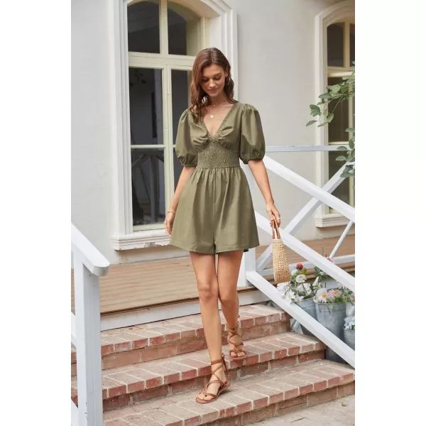 GRACE KARIN Womens Jumpsuits Deep v Ncek Summer Trooper Utility Cargo Rompers Short Sleeve Elastic Backless JumpsuitsArmygreen