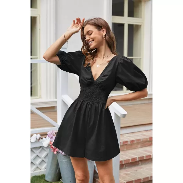 GRACE KARIN Womens Jumpsuits Deep v Ncek Summer Trooper Utility Cargo Rompers Short Sleeve Elastic Backless JumpsuitsBlack