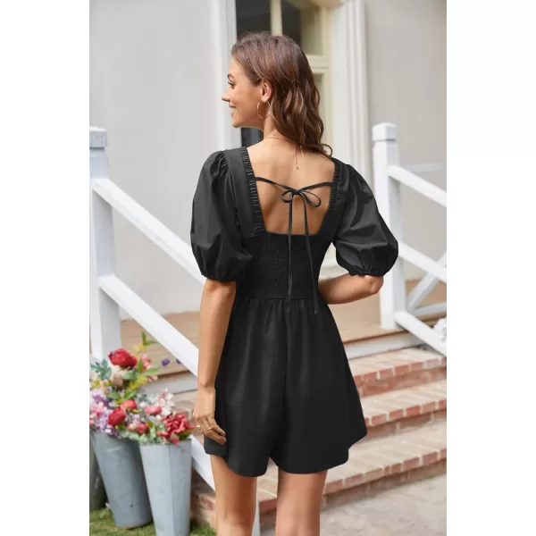 GRACE KARIN Womens Jumpsuits Deep v Ncek Summer Trooper Utility Cargo Rompers Short Sleeve Elastic Backless JumpsuitsBlack
