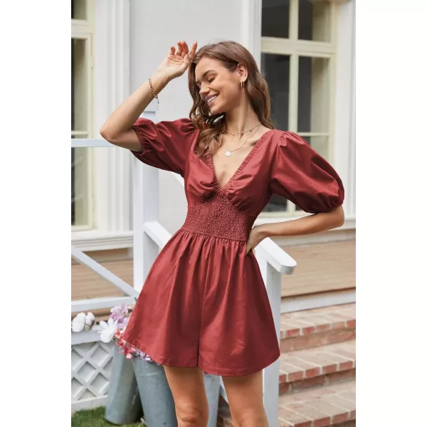 GRACE KARIN Womens Jumpsuits Deep v Ncek Summer Trooper Utility Cargo Rompers Short Sleeve Elastic Backless JumpsuitsBrick Red