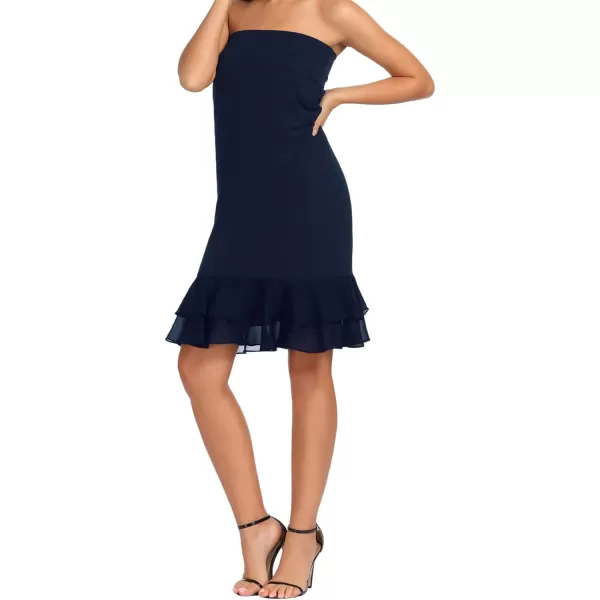 GRACE KARIN Womens Knee Length Underskirt Ruffled Chiffon Dress Skirt Half Slip Extender SXXLNavy