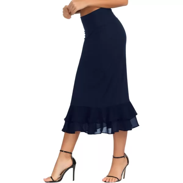 GRACE KARIN Womens Knee Length Underskirt Ruffled Chiffon Dress Skirt Half Slip Extender SXXLNavy