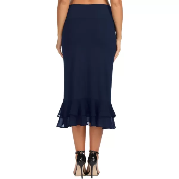 GRACE KARIN Womens Knee Length Underskirt Ruffled Chiffon Dress Skirt Half Slip Extender SXXLNavy