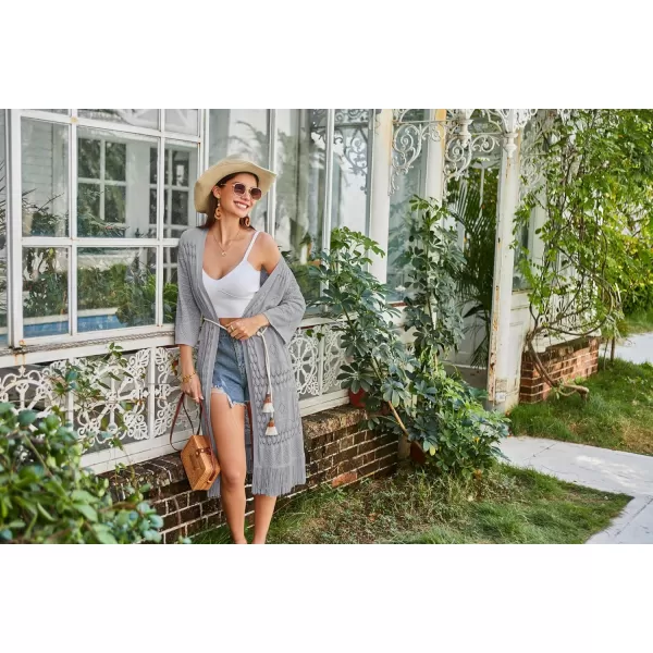GRACE KARIN Womens Knit Cardigan Crochet Hollow Out Tassel Boho Kimonos Cardigan 2024 Open Front Outwear with Fringe HemGray