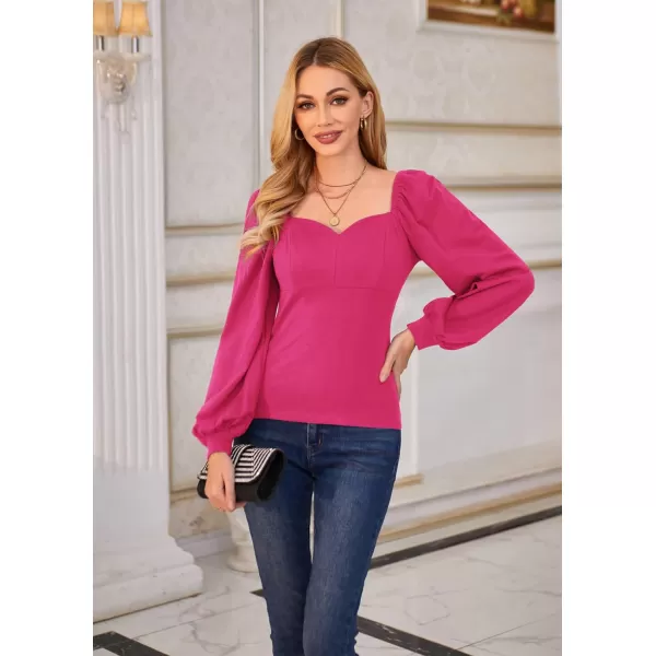 GRACE KARIN Womens Lantern Long Sleeve Blouse Retro Slim Fit Sweetheart Neckline Shirt Tops VintageHot Pink