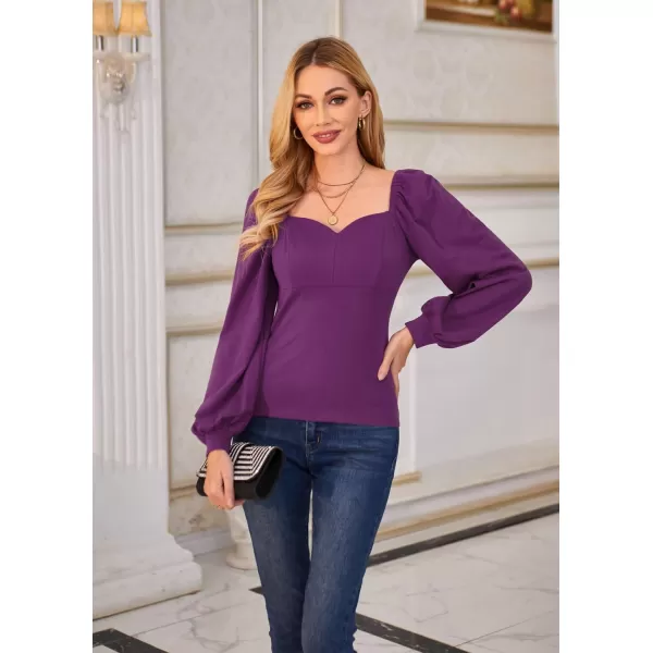 GRACE KARIN Womens Lantern Long Sleeve Blouse Retro Slim Fit Sweetheart Neckline Shirt Tops VintagePurple