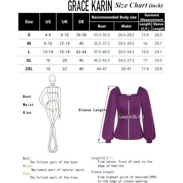 GRACE KARIN Womens Lantern Long Sleeve Blouse Retro Slim Fit Sweetheart Neckline Shirt Tops VintageRed