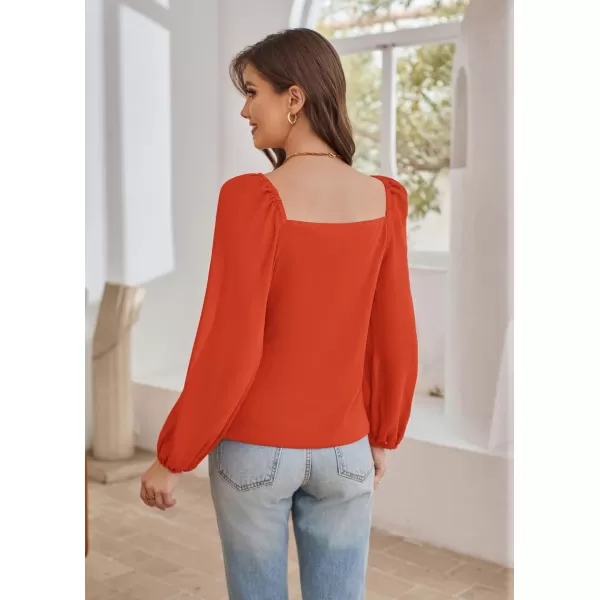GRACE KARIN Womens Lantern Long Sleeve Tops 2023 Casual Loose Chiffon Shirts Criss Cross Ruffle Pleated BlousesOrange
