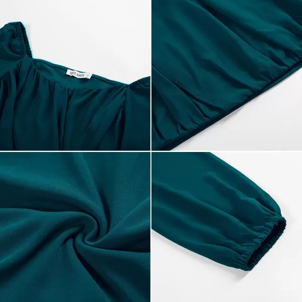 GRACE KARIN Womens Lantern Long Sleeve Tops 2023 Casual Loose Chiffon Shirts Criss Cross Ruffle Pleated BlousesTeal