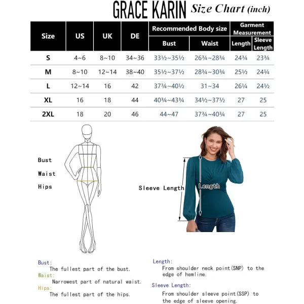 GRACE KARIN Womens Lantern Sleeve Fit Blouse Twist Front Crew Neck Knit TopsPeacock Blue