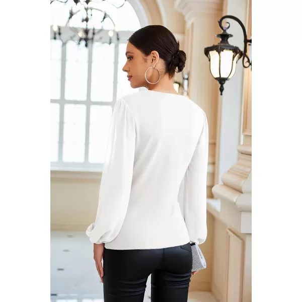 GRACE KARIN Womens Lantern Sleeve Fit Blouse Twist Front Crew Neck Knit TopsWhite