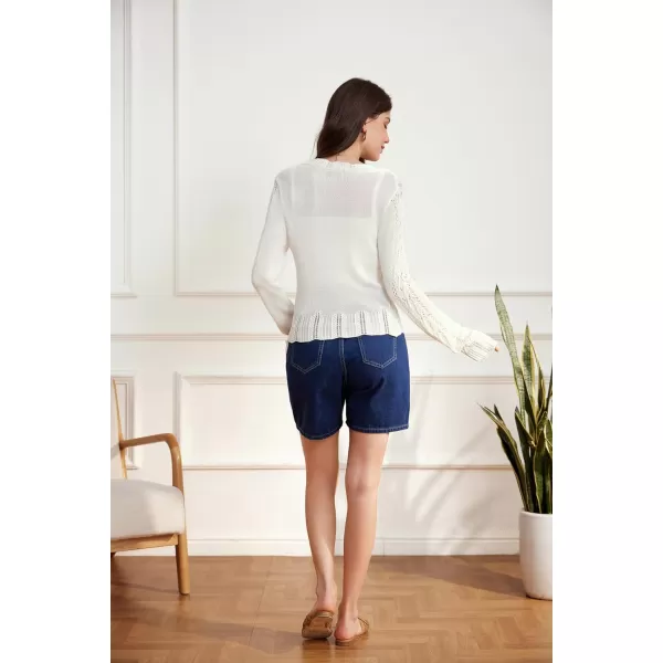 GRACE KARIN Womens Lightweight Cropped Crochet Cardigan Sweaters Summer Long Sleeve Hollow Out Knit V Neck Bolero ShrugIvory White