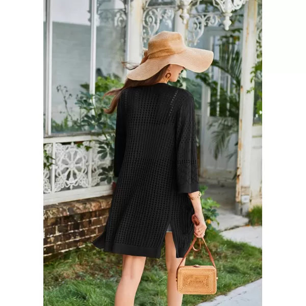 GRACE KARIN Womens Lightweight Kimono Cardigan Summer 34 Sleeve Open Front Knit Casual Cardigans with PocketsBlack