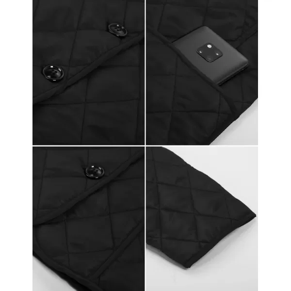 GRACE KARIN Womens Lightweight Quilted Jackets Winter Long Sleeve Button Down Casual Outwear Coat with PocketsBlack