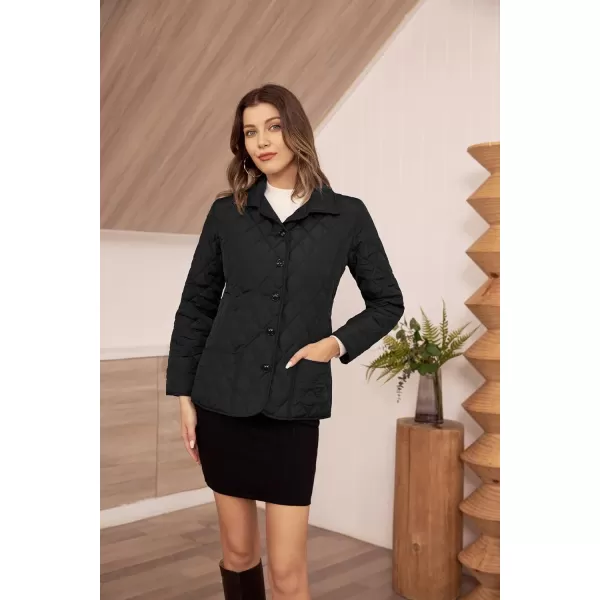 GRACE KARIN Womens Lightweight Quilted Jackets Winter Long Sleeve Button Down Casual Outwear Coat with PocketsBlack