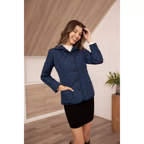 GRACE KARIN Womens Lightweight Quilted Jackets Winter Long Sleeve Button Down Casual Outwear Coat with PocketsNavy Blue