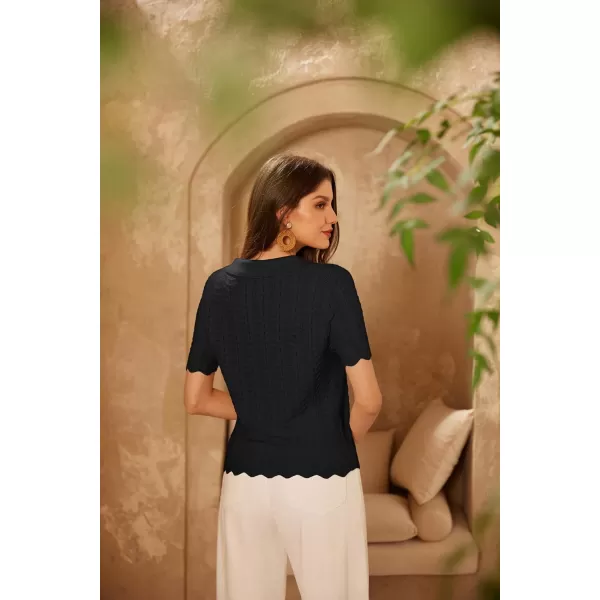 GRACE KARIN Womens Lightweight Short Sleeve Sweaters Cardigans Lapel Collar Crochet Knit Hollowed Out Cardigans TopBlack