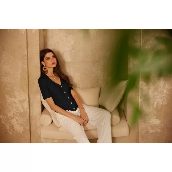 GRACE KARIN Womens Lightweight Short Sleeve Sweaters Cardigans Lapel Collar Crochet Knit Hollowed Out Cardigans TopBlack