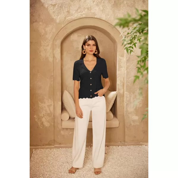 GRACE KARIN Womens Lightweight Short Sleeve Sweaters Cardigans Lapel Collar Crochet Knit Hollowed Out Cardigans TopBlack