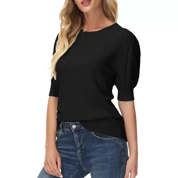 GRACE KARIN Womens Lightweight Thin Summer Pullover Sweater Cute Puff Short Sleeve Tops Pullover Shirt Knit BlouseBlack