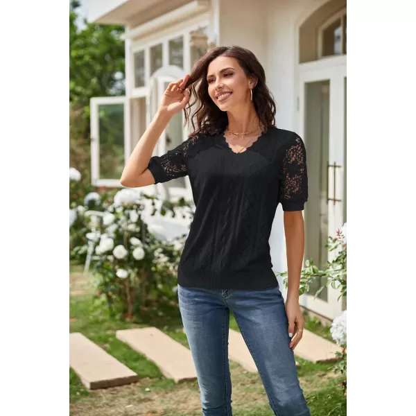 GRACE KARIN Womens Lightweight Thin Summer Pullover Sweater Cute Puff Short Sleeve Tops Pullover Shirt Knit BlouseBlack B