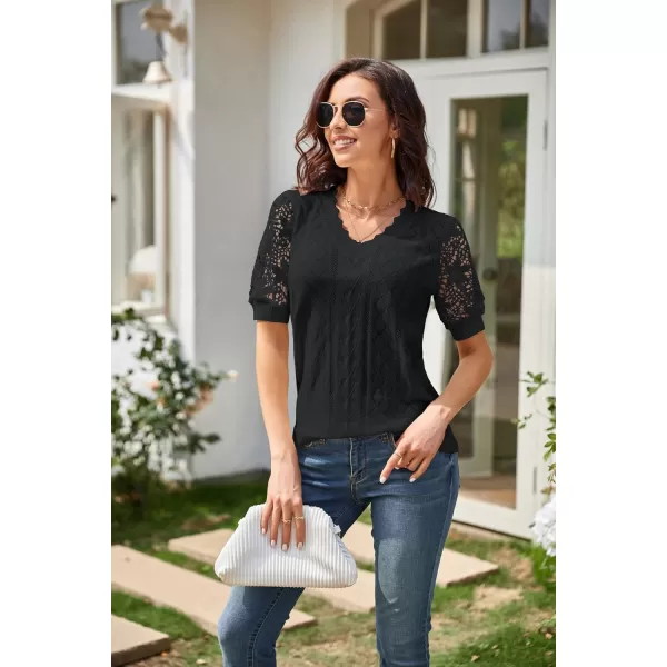 GRACE KARIN Womens Lightweight Thin Summer Pullover Sweater Cute Puff Short Sleeve Tops Pullover Shirt Knit BlouseBlack B