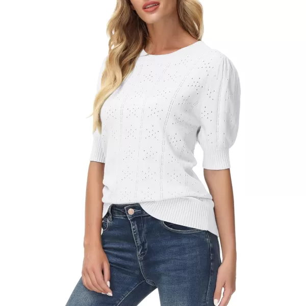 GRACE KARIN Womens Lightweight Thin Summer Pullover Sweater Cute Puff Short Sleeve Tops Pullover Shirt Knit BlouseBright White