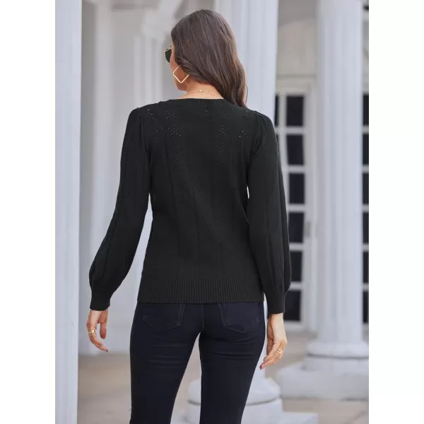 GRACE KARIN Womens Lightweight Thin Summer Pullover Sweater Cute Puff Short Sleeve Tops Pullover Shirt Knit BlouseCl0834 Black Long Sleeve