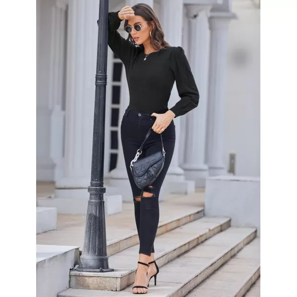 GRACE KARIN Womens Lightweight Thin Summer Pullover Sweater Cute Puff Short Sleeve Tops Pullover Shirt Knit BlouseCl0834 Black Long Sleeve