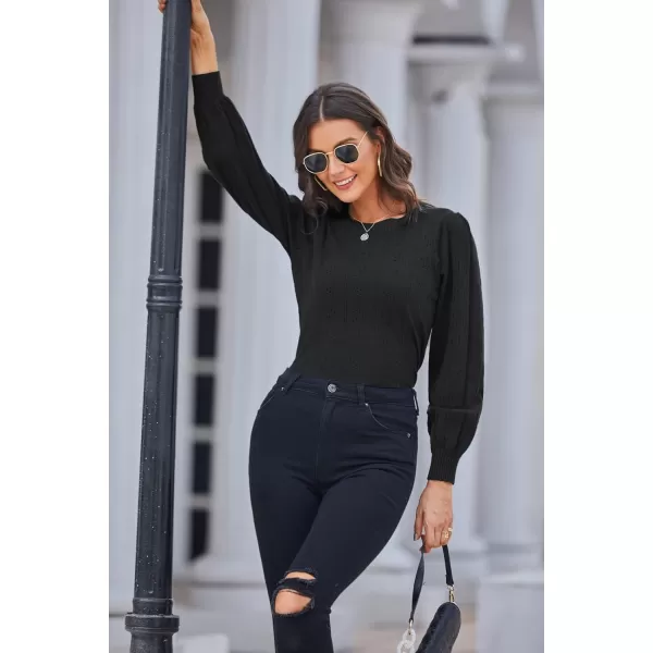 GRACE KARIN Womens Lightweight Thin Summer Pullover Sweater Cute Puff Short Sleeve Tops Pullover Shirt Knit BlouseCl0834 Black Long Sleeve
