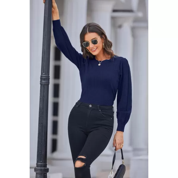 GRACE KARIN Womens Lightweight Thin Summer Pullover Sweater Cute Puff Short Sleeve Tops Pullover Shirt Knit BlouseCl0834 Dark Blue Long Sleeve