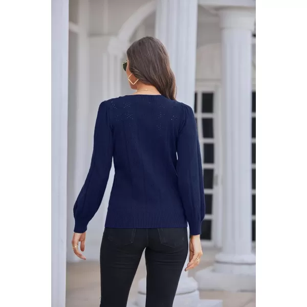 GRACE KARIN Womens Lightweight Thin Summer Pullover Sweater Cute Puff Short Sleeve Tops Pullover Shirt Knit BlouseCl0834 Dark Blue Long Sleeve