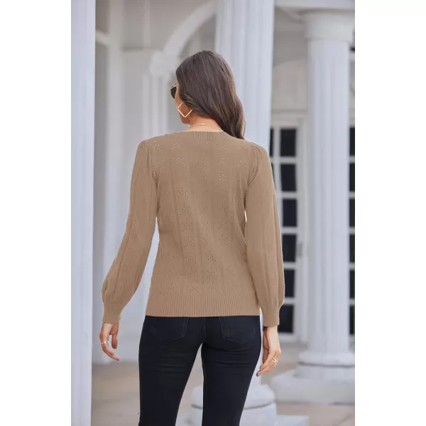 GRACE KARIN Womens Lightweight Thin Summer Pullover Sweater Cute Puff Short Sleeve Tops Pullover Shirt Knit BlouseCl0834 Dark Khaki Long Sleeve