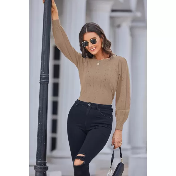 GRACE KARIN Womens Lightweight Thin Summer Pullover Sweater Cute Puff Short Sleeve Tops Pullover Shirt Knit BlouseCl0834 Dark Khaki Long Sleeve