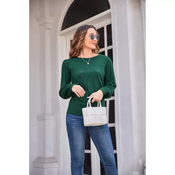 GRACE KARIN Womens Lightweight Thin Summer Pullover Sweater Cute Puff Short Sleeve Tops Pullover Shirt Knit BlouseCl0834 Green Long Sleeve
