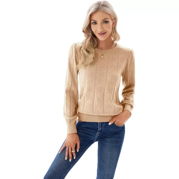 GRACE KARIN Womens Lightweight Thin Summer Pullover Sweater Cute Puff Short Sleeve Tops Pullover Shirt Knit BlouseCl0834 Khaki Long Sleeve