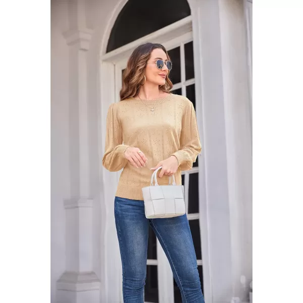 GRACE KARIN Womens Lightweight Thin Summer Pullover Sweater Cute Puff Short Sleeve Tops Pullover Shirt Knit BlouseCl0834 Khaki Long Sleeve
