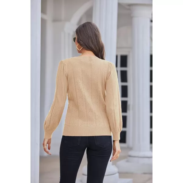 GRACE KARIN Womens Lightweight Thin Summer Pullover Sweater Cute Puff Short Sleeve Tops Pullover Shirt Knit BlouseCl0834 Khaki Long Sleeve