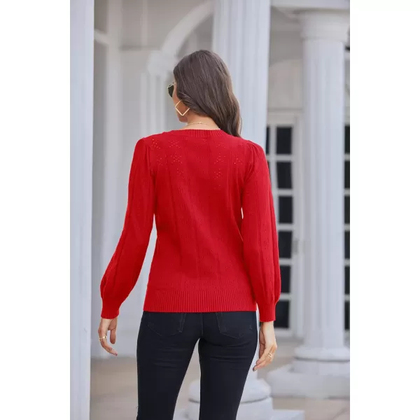 GRACE KARIN Womens Lightweight Thin Summer Pullover Sweater Cute Puff Short Sleeve Tops Pullover Shirt Knit BlouseCl0834 Red Long Sleeve