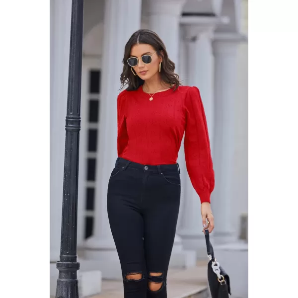 GRACE KARIN Womens Lightweight Thin Summer Pullover Sweater Cute Puff Short Sleeve Tops Pullover Shirt Knit BlouseCl0834 Red Long Sleeve