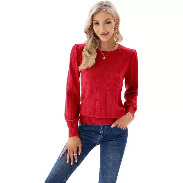 GRACE KARIN Womens Lightweight Thin Summer Pullover Sweater Cute Puff Short Sleeve Tops Pullover Shirt Knit BlouseCl0834 Red Long Sleeve