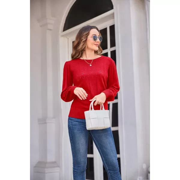 GRACE KARIN Womens Lightweight Thin Summer Pullover Sweater Cute Puff Short Sleeve Tops Pullover Shirt Knit BlouseCl0834 Red Long Sleeve